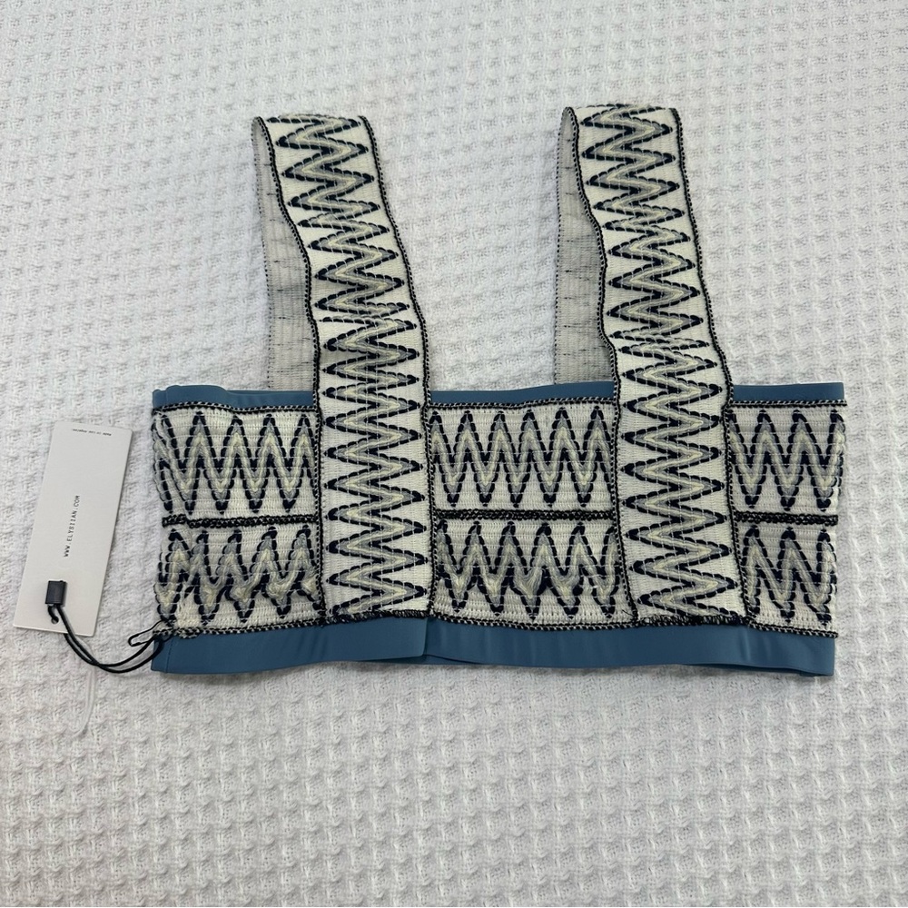 Women's Blue and White Patterned Swim Top - Picture 6 of 9